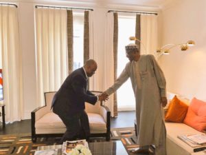 BREAKING: PDP’s Senate Minority Leader Godswill Akpabio meets President Buhari in London