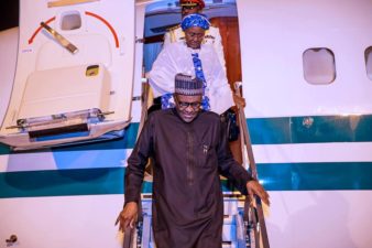 Buhari arrives Abuja, visits injured Nigerian Air Force pilots in hospital