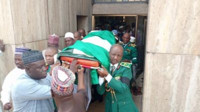 Murdered Army General, Idris Alkali’s funeral held in National Mosque amidst tears, buried in Abuja