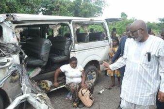 Photo News: Ondo governor stops to assist accident victims