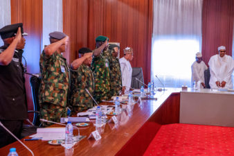 PHOTOS: President Buhari receives security briefings at the Villa