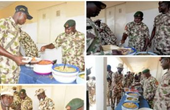 Lens view of the Chief of Army Staff Eid-el-Kabir Sallah Luncheon with troops of Operation LAFIYA DOLE at Army Super Camp 14 Damasak Borno State on Saturday 1 August 2020