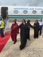 Aisha Buhari advocates improved healthcare services, lauds Air Force flight captain, crew for dedication to duty as she returns to country