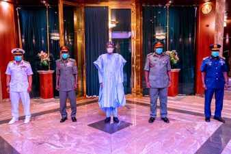 President Buhari meets new Service Chiefs, charges them on patriotism, loyalty