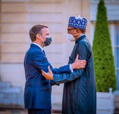 PHOTO: President Buhari received by French President Emmanuel Macron at the Elysee palace in Paris, France on 17th May 2021