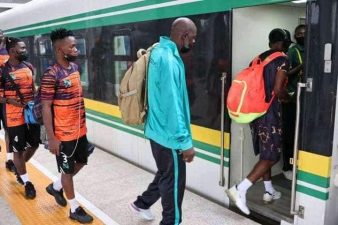 PHOTO NEWS: Vandrezzer Football Club, a second-tier club, becomes first team to travel by train in Nigeria to play away match