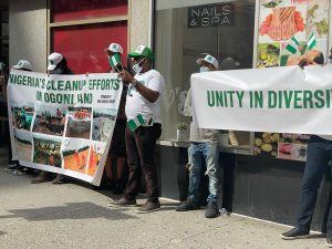 Nigerians in The Diaspora in show of support to nation with flags, t-shirts, banners in New York, as 76th UN General Assembly begins