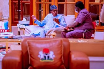 Presidency releases in pictures moments before Buhari Tuesday’s TV interviews