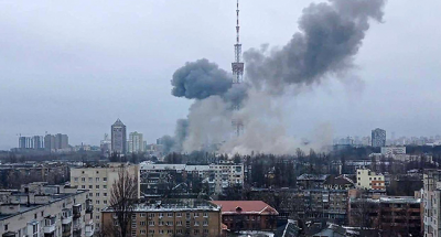 Russian strike hits Kyiv TV tower, cuts broadcasts