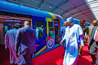 President Buhari inaugurates Phase 1 of Lagos Blue Rail Line, takes train ride