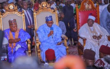 Ex-President Buhari makes 2nd public outing after office, visits Borno for Gov Zulum’s son wedding