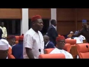 VIDEO: Senator Tony Nwoye challenges Akpadio at Senate plenary, asks, ”Are we your slaves?”