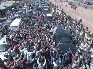 PHOTO NEWS: Kaduna crowds greet ‘victorious’ Gov Yusuf as journey back to Kano begins